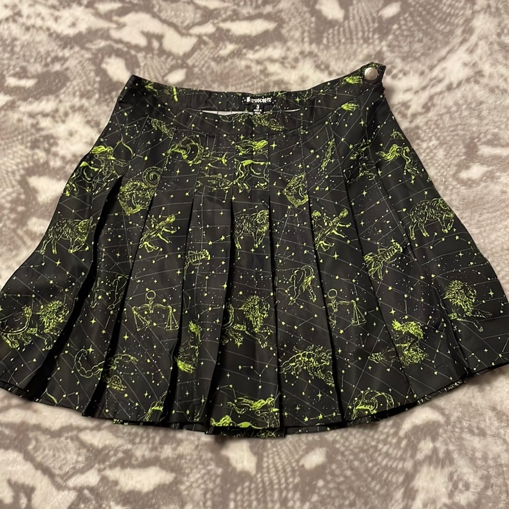 Horoscopez Lime Green Zodiac Pleated Skirt